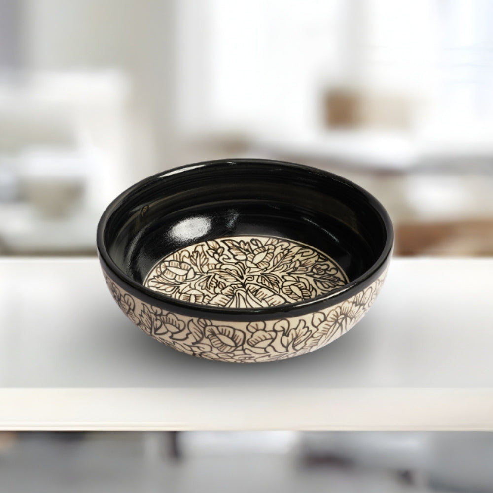 kalamkari ceramic round bowl set of 2 for serving snacks desserts and meals with traditional design and durable finish